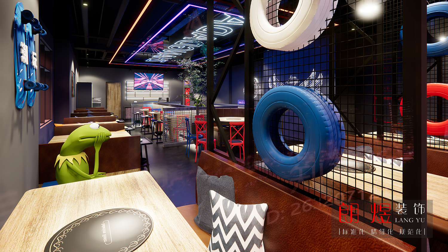 時尚潮酷火鍋店裝修設(shè)計效果圖