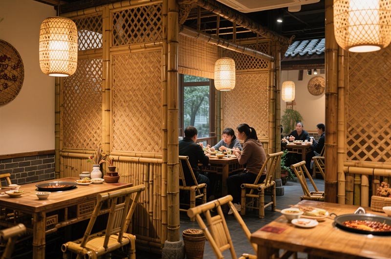 以竹編元素為特色的火鍋店裝修效果圖